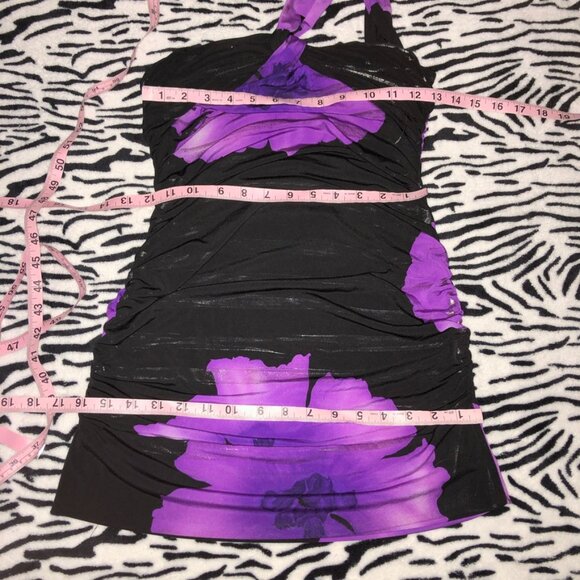 y2k ruched floral one shoulder clubbing top - Picture 3 of 5